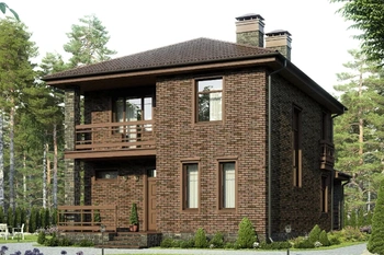 Проект двухэтажного кирпичного дома, площадью 118м2, с террасой и балконом